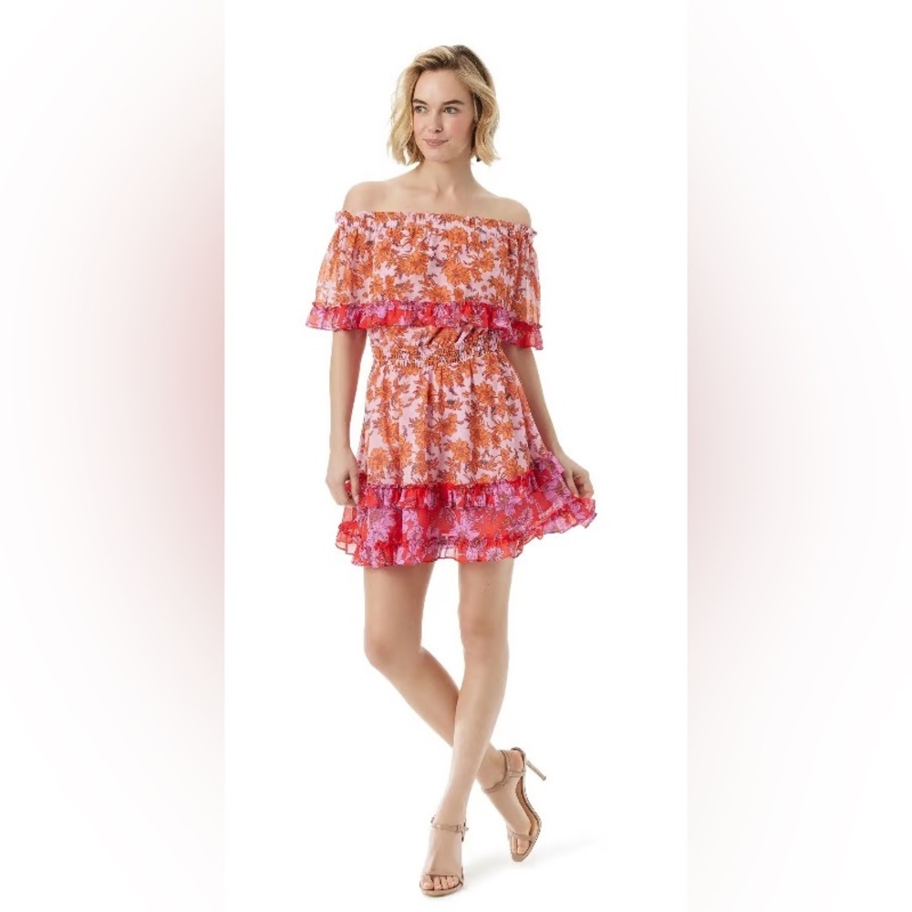 Jessica Simpson Off Shoulder Floral Ruffle Mini Dress Pink/Red Size M NWT - Picture 3 of 3